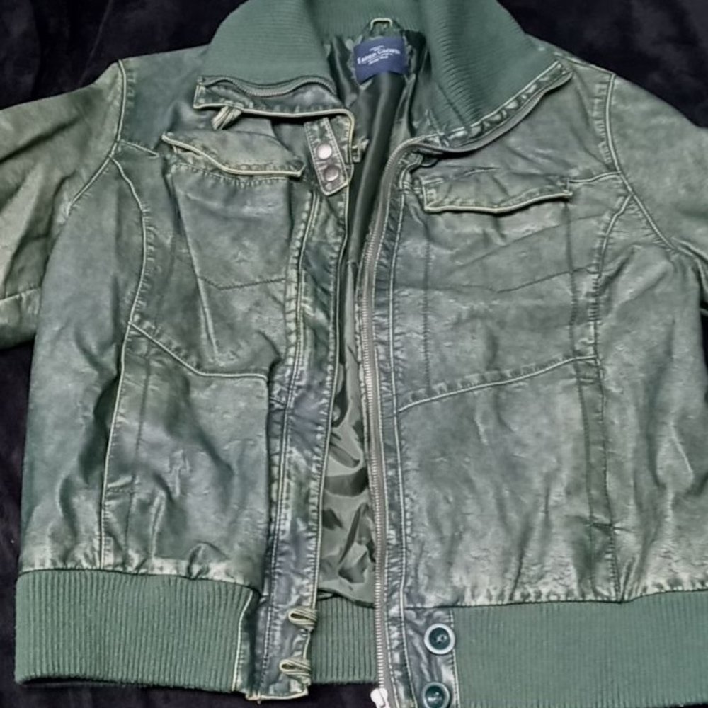 Deep green denim bomber jacket